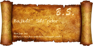 Bajkó Sándor névjegykártya